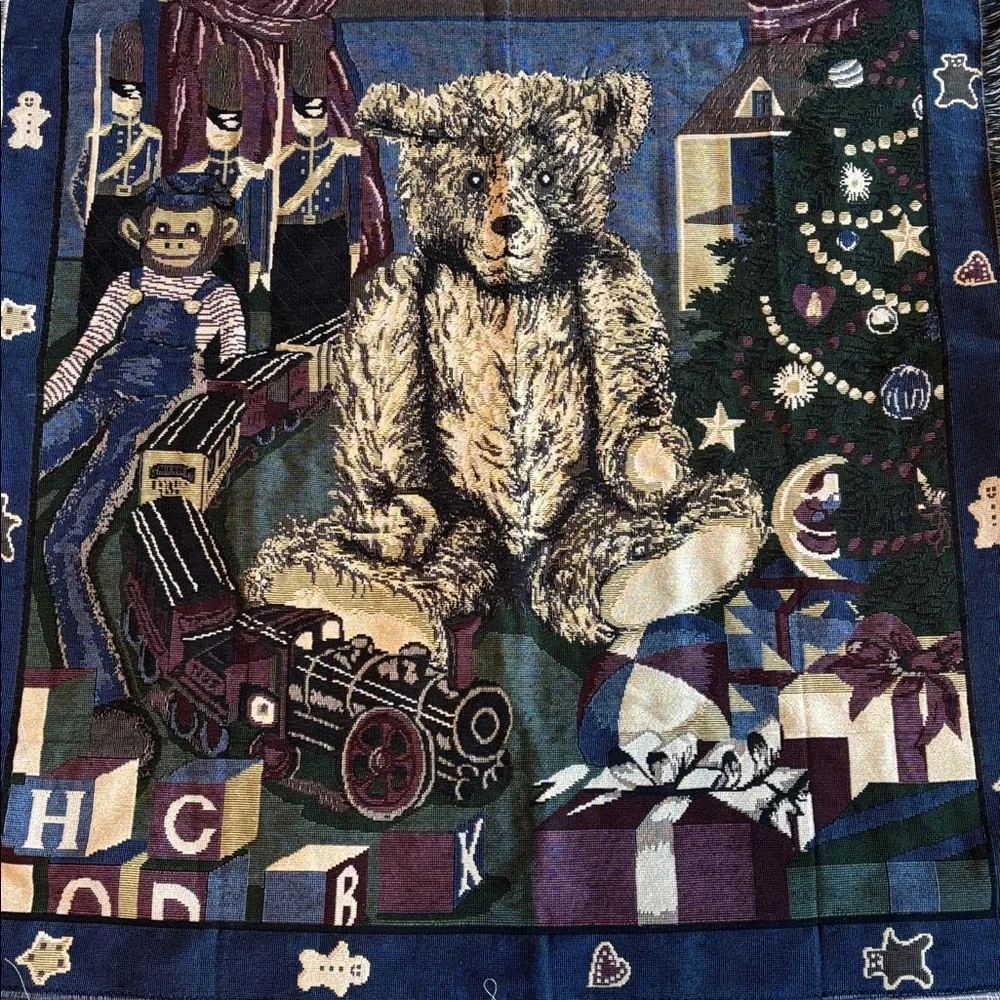 Bear Tapestry Throw Blanket Woven Christmas Teddy Scene‎ Size 50